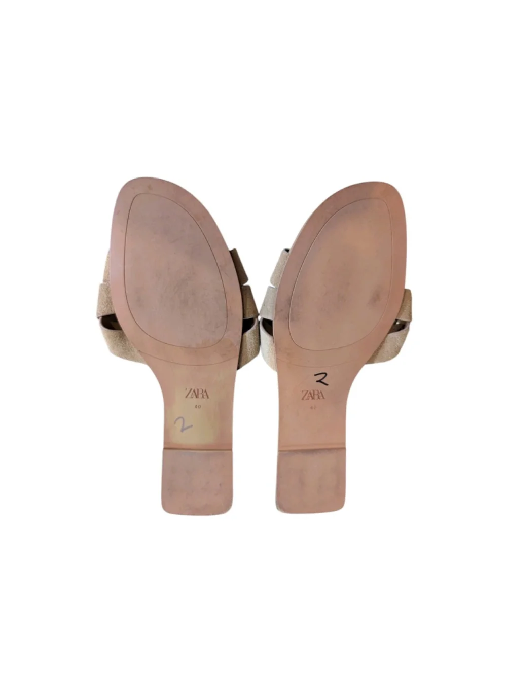 Zara Women's Beige Suede Flat Crossed Slide Sandals Size US: 9.5/10 EU: 40 - Picture 3 of 3